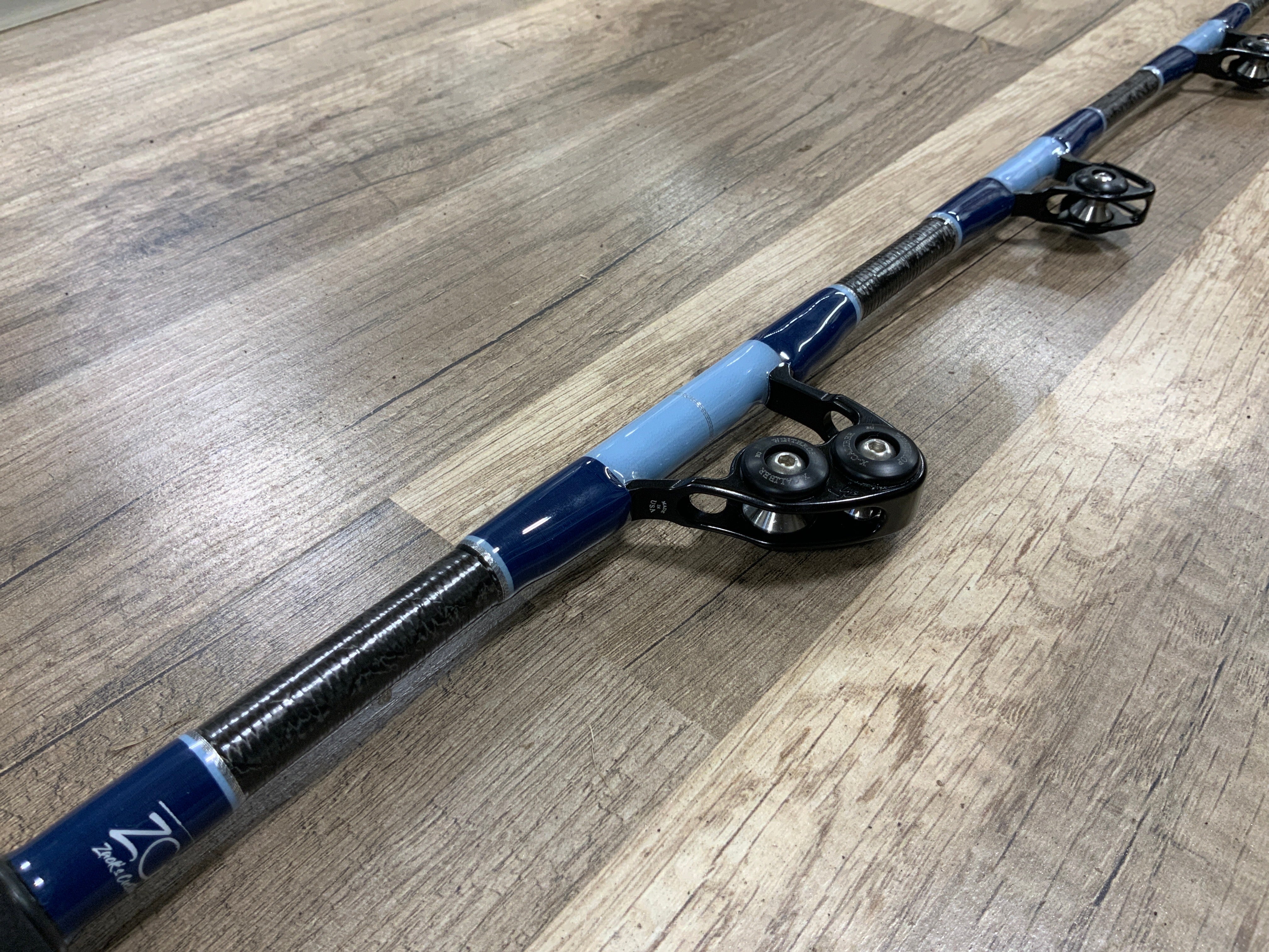 mtz custom fishing rods Standup Tuna 80/130+ class 5'6" Carbon Light Blue + Dark Blue + Silver w/ Black Guides and EVA Grips / Winthrop #2 terminator- Short