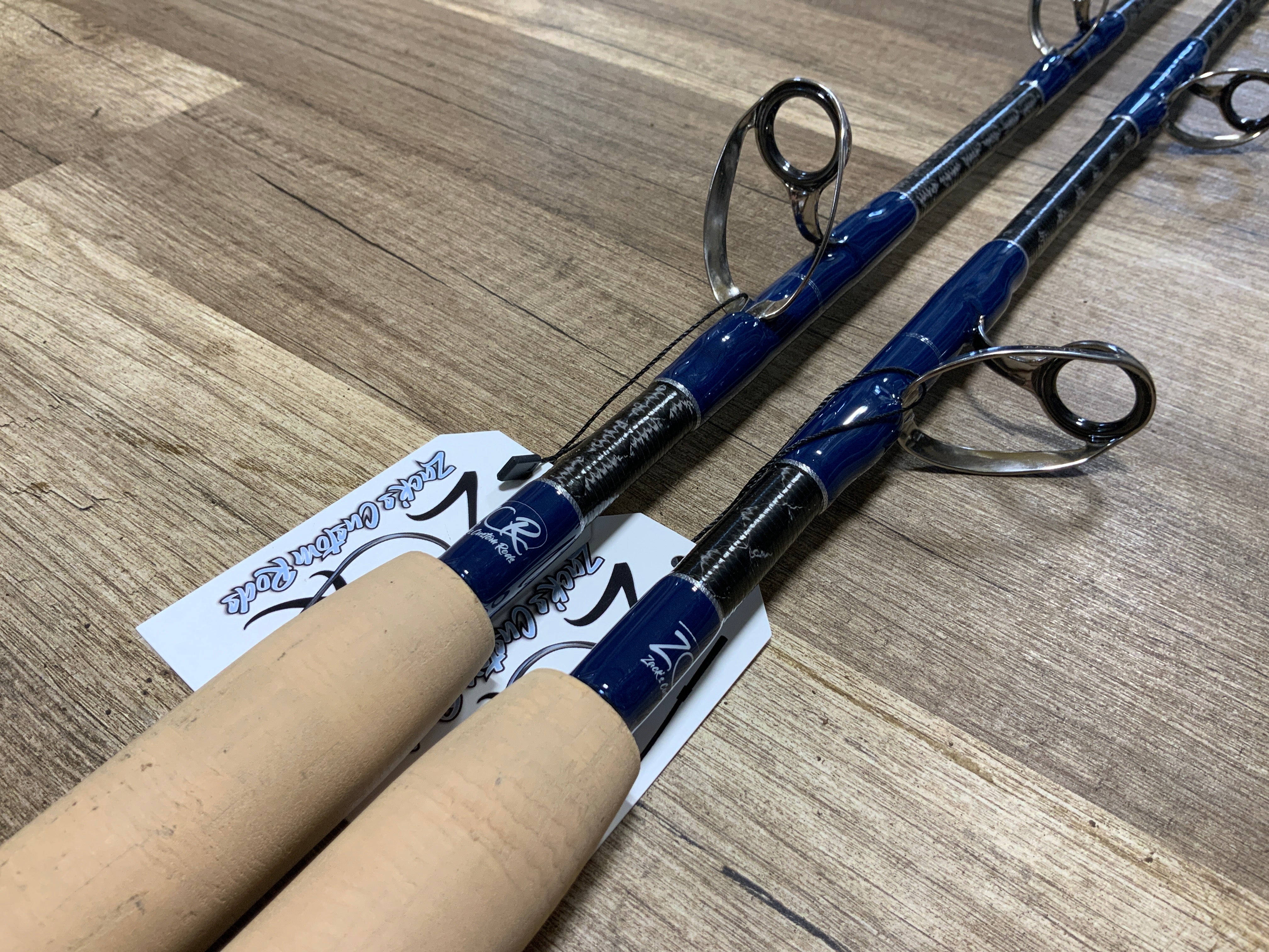 Standup 20/30 class Carbon Blue + Silver w/ Titanium Guides and Cork Grips / Winthrop #2 terminator- Long